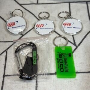 AAA GEICO Keychain Lot OS Multicolor Insurance‎ Advertising Promotional 5pc Set
